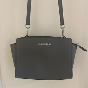 Michael Kors Charcoal Selma Leather Bag with Metallic Details Crossbody